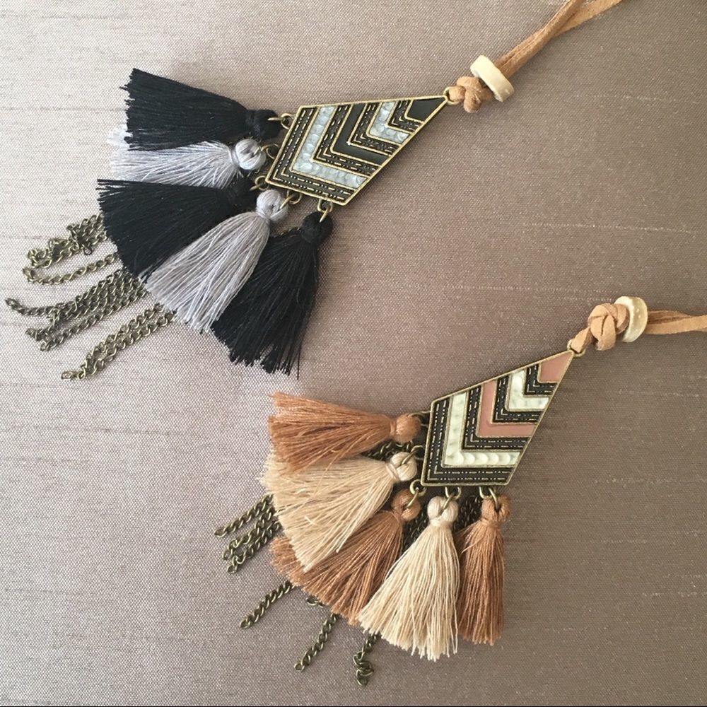 Antique Gold Multi Tassel Chain Leather Necklace NWT